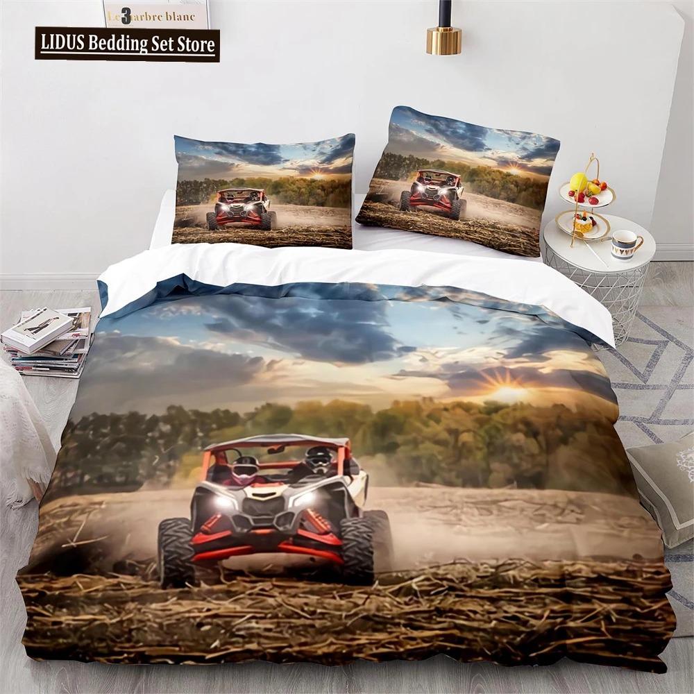 Dirt Bike Duvet Cover Set Motocross Rider Comforter Cover Motorcycle Extreme Sport Game Polyester Bedding Set For Kid Boys Teens