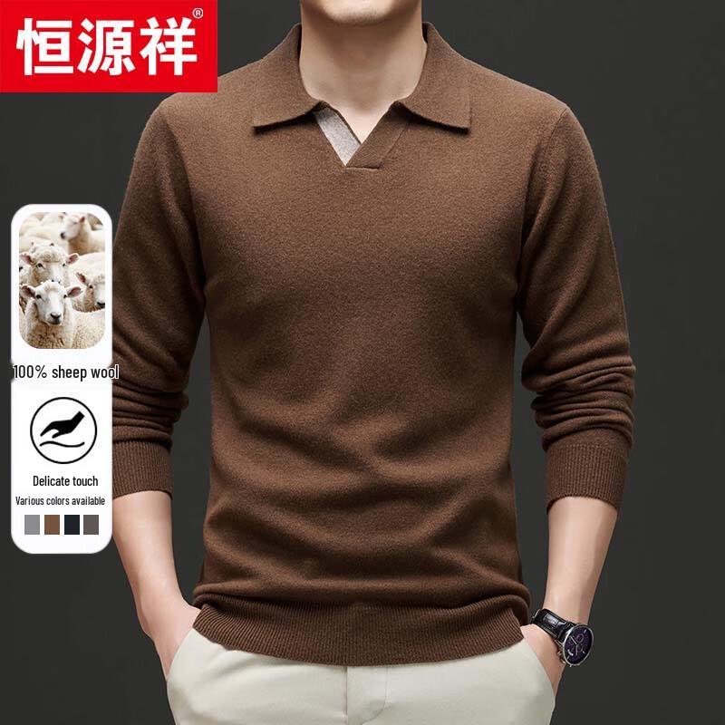 Hengyuanxiang Men's 100% Wool Thick Knit Polo Sweater 78826