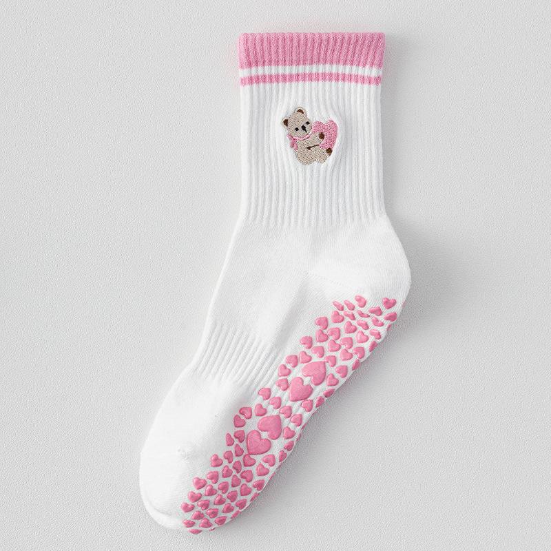 Мультяшные носки для йоги, Женские профессиональные нескользящие носки до середины икры, Пилатес Спорт, Фитнес в помещении, Белые напольные носки