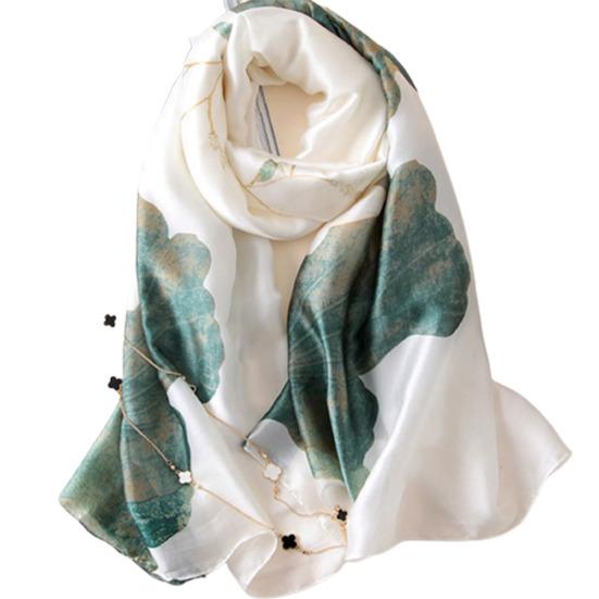 Sunscreen Exquisite Faux Silk Scarf Women Green Peacock Pattern Rectangle Shawl Costume Accessories EMA