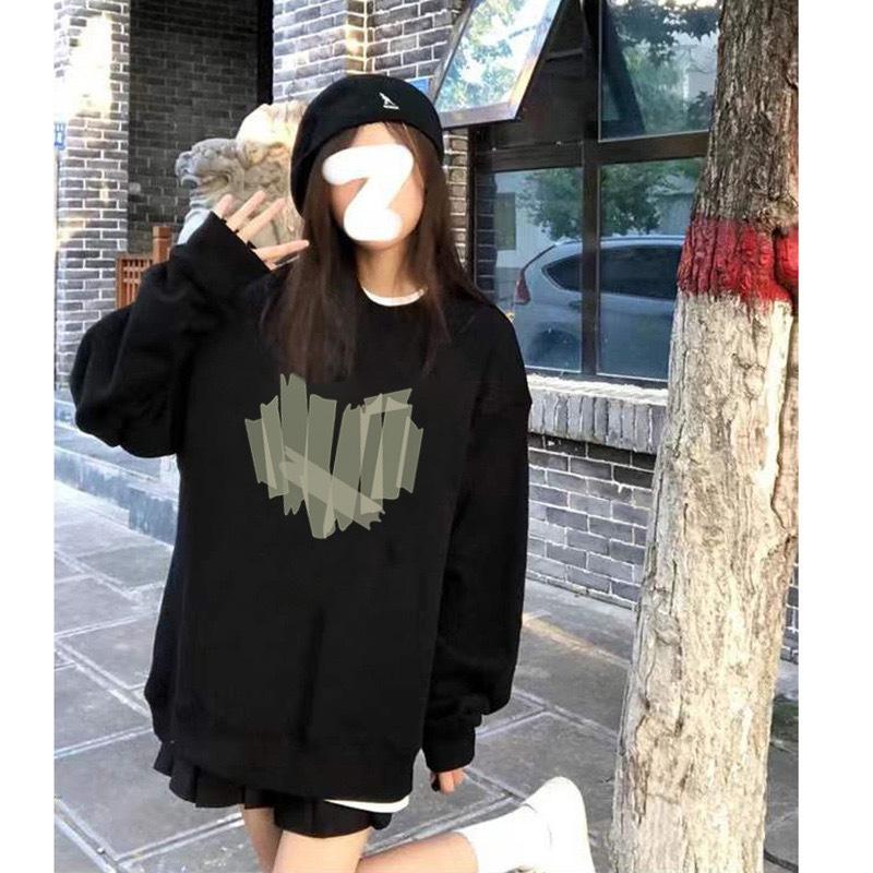 Women Thick Velvet Round Neck Hoodie for Autumn Winter New Ladies Loose  Long Sleeved Oversize Shoulder Down Sweatshirt Top
