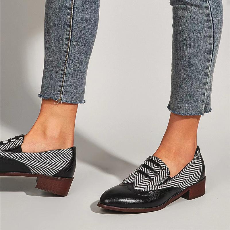 Женские лоферы, туфли-лодочки с острым носком на массивном среднем каблуке, разноцветные женские модные повседневные туфли, весна-осень, черные, коричневые 43