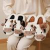 Fashion New Winter Unisex Cartoon Cow Warm Plush Slippers Couple's Indoor Non-slip House Mule Men And Women Toe Wrap Home Cotton Shoes