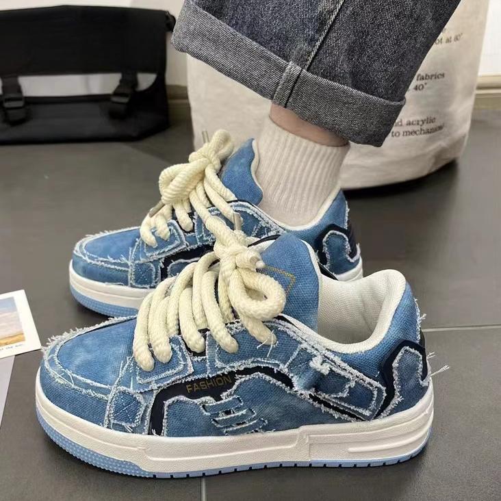 Ins Style Broken Denim Мужская обувь Ретро Кроссовки с толстой подошвой и пластинами