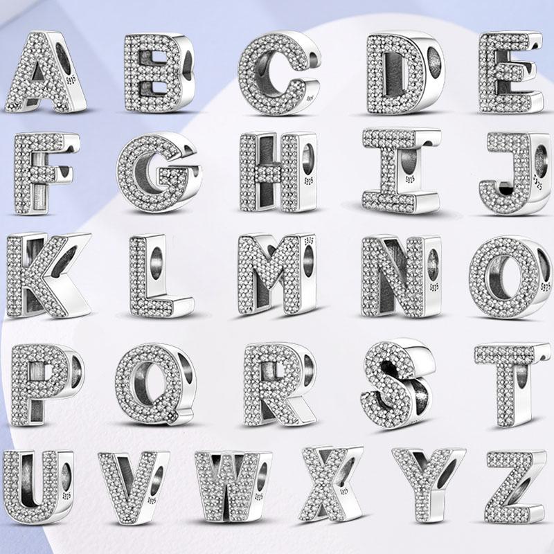 26 A-Z Alphabet Letters Charm Beads 925 Silver Charm Bead Fit Charm Bracelets Pendant DIY Jewelry