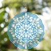 Snowflake Metal Wind Chime Blue White Outdoor Hanging Decor for Garden Patio Holiday All Season Circular Design Floral Pattern Intricate