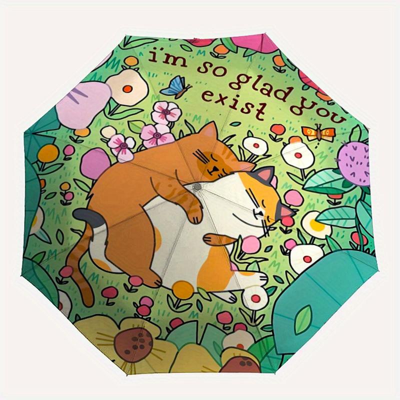 1pc Cats Flowers Automatic Open/Close Exquisite Umbrella Sturdy Iron Frame, Compact Travel UmbrellaIntricate Design Umbrella a0829094