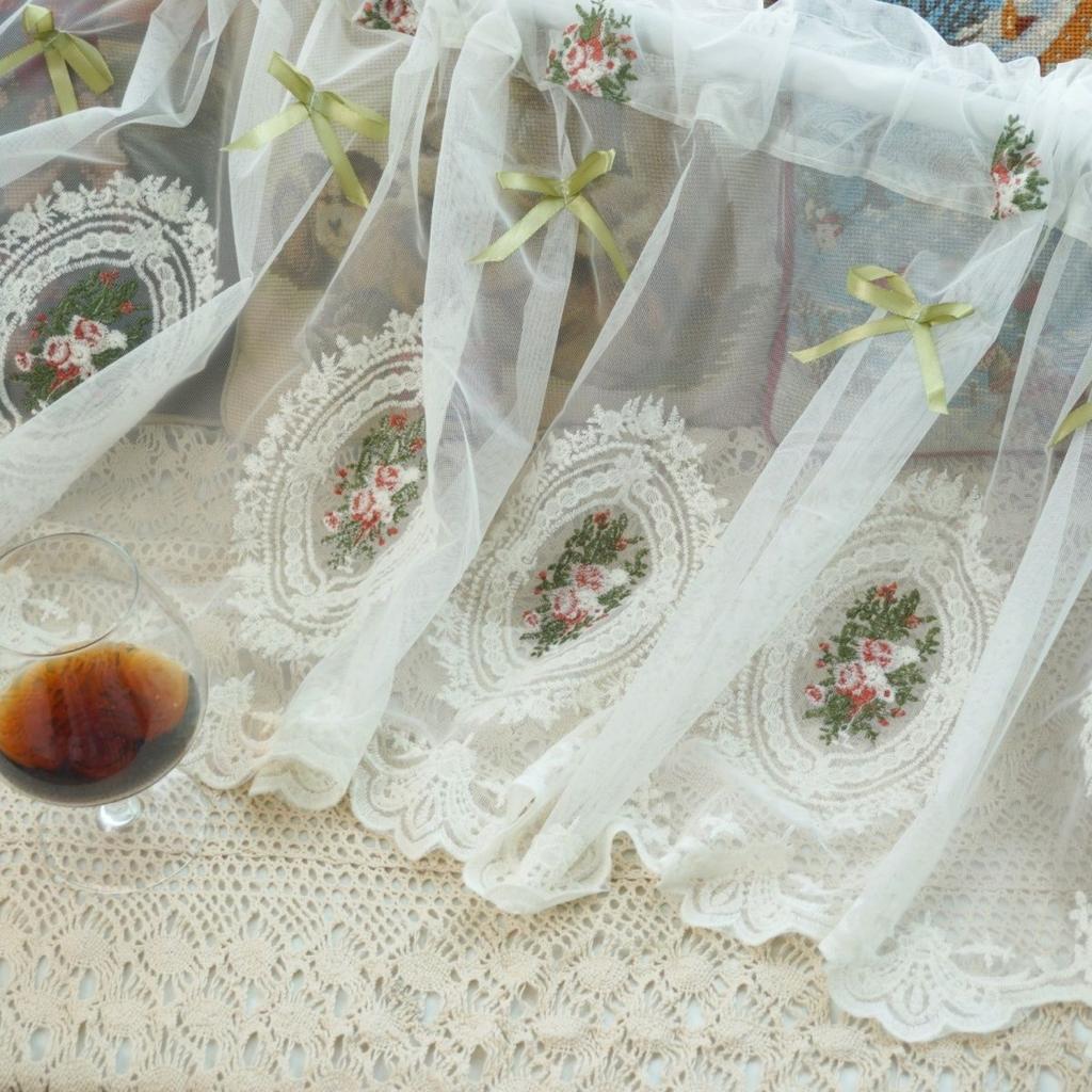 Белая короткая занавеска с цветочной вышивкой, кружевные оконные ламбрекены, пасторальный тюль, вуаль, домашний декор, кухонная дверная перегородка, свадебный ламбрекен