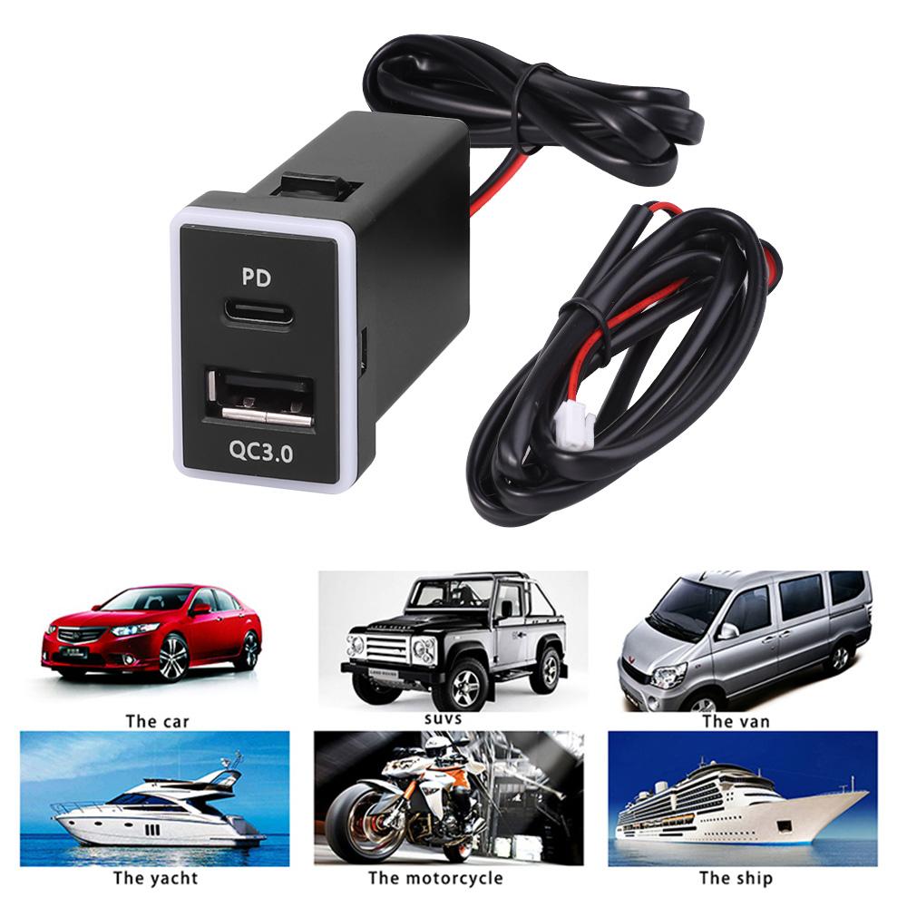 Автомобильное зарядное устройство USB C PD QC3.0 с двумя USB-разъемами для быстрой зарядки, 12 В, адаптер питания для мобильного телефона, розетка для Toyota ZW
