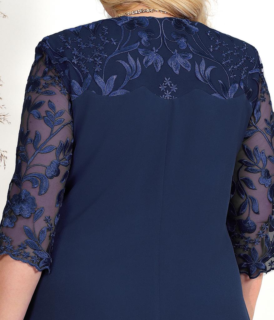 Plus Size Summer Dress Elegant Embroidery Chiffon Prom Formal Party Dresses for Chubby Women Loose Ladies Church Dress