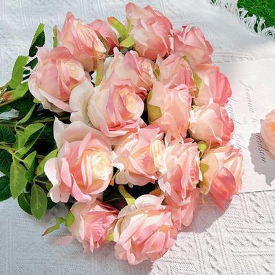 12 шт. искусственных розовых цветов, реалистичные, яркие, невыцветающие, искусственные розы, букет, свадебные украшения