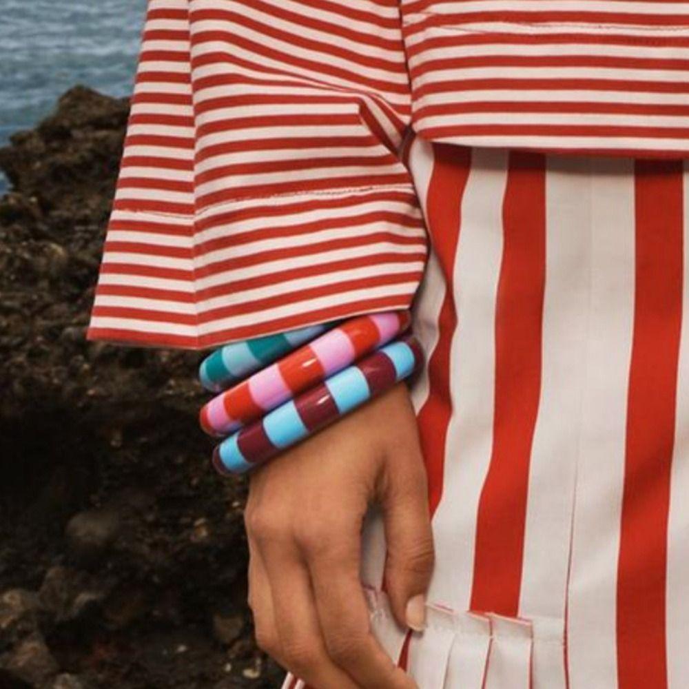 Wristband Acrylic Bracelets Resin Curved Tube Bangle Vintage Stripe Bangle Women
