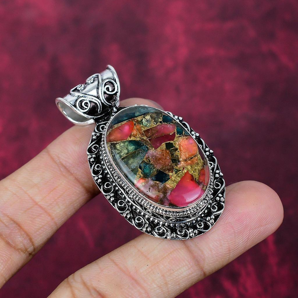 Медный кулон с мультитурмалином ручной работы, кулон из стерлингового серебра 925 пробы, красивые украшения, подарок для любви