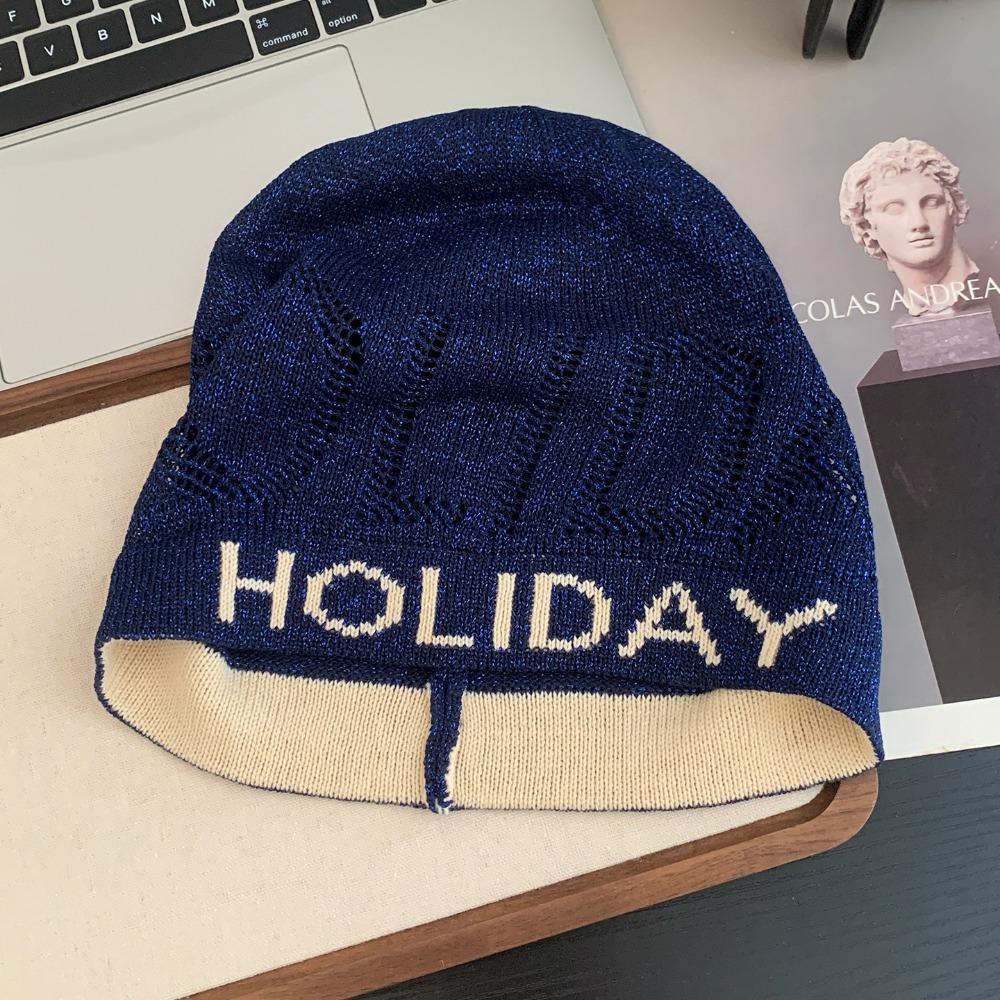 Vintage Letter Beanie Hat Cool Knitted Pullover Hat Fashion Sequin Knitted Hat  Streetwear