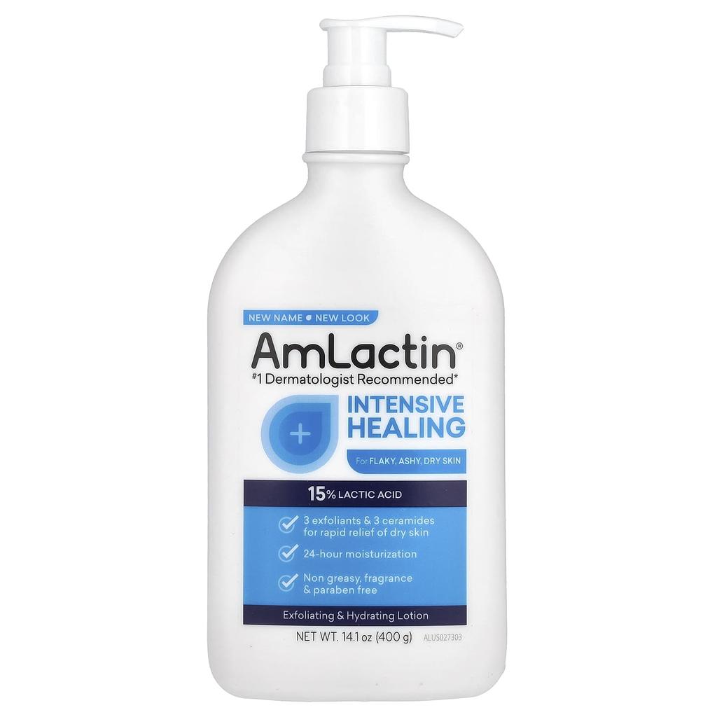 AmLactin Intensive Healing, Exfoliating and Hydrating Lotion, Fragrance-free, 14.1 Oz (400 G)
