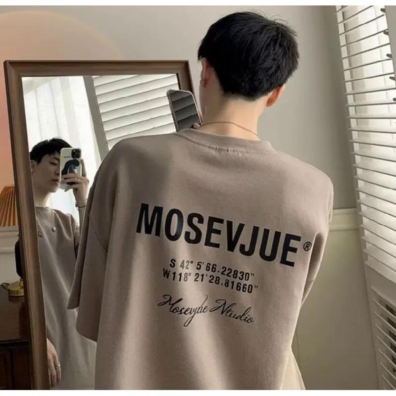 Мужские футболки с буквенным графическим принтом, модные брендовые футболки для мужчин, мужская одежда, повседневная футболка, мужская летняя корейская ретро футболка