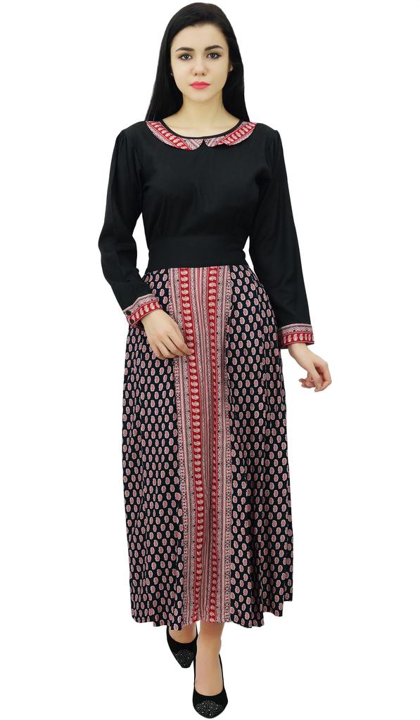 Bimba Женское длинное платье макси с цветочным принтом в стиле ретро и поясом с длинными рукавами