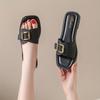 Ladies' Summer Non Slip Beach Sandals with Square Buckle Closure - One Foot Open Toe Casual Shoes, PVC Upper and Synthetic Covered Insole