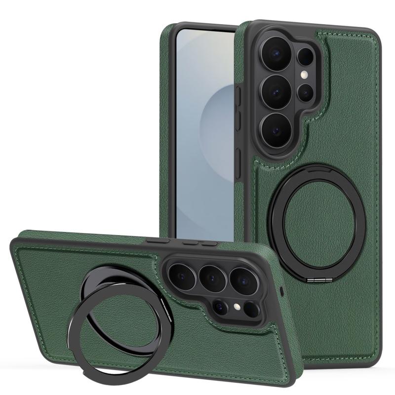 Ударопрочный кожаный чехол для телефона с магнитом для Samsung Galaxy S26 Plus Ultra, невидимая складная крышка с кронштейном Magsafe, вращающимся на 360°