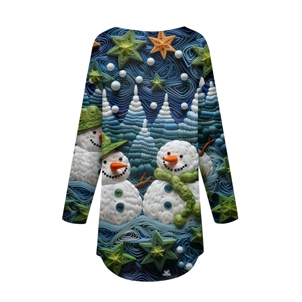 Женская свободная футболка с круглым вырезом и рождественским принтом, длинный рукав, пуловер, толстовка с длинными рукавами