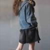 Autumn Retro Contrasting Hooded Washed Denim Sweatshirt Women Loose Versatile Sleeves Short