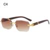 Punk Rimless Rectangle Sunglasses for Women Men Vintage Wooden Temples Tinted Lens Sun Glasses Driving Sun Glasses UV400 Shades