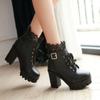 Autumn and Winter Short Boot Block High Heels Women Ankle Boots White Shoes Lace Decor Lace Up Chunky Heeled Platform Boots