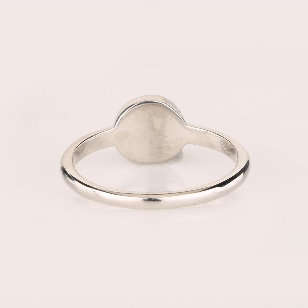 925 Sterling Silver Ring Rainbow Moonstone Cabochon 6mm Rhodium or Yellow Gold Plated Elegant Women Jewelry