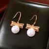 Shell Beads Bow Pearl Long Earrings Simulation Freshwater Pearl Ear Hook Drop Earrings  Female