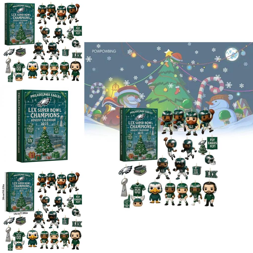 Рождественский календарь Philadelphia Eagles в формате «слепой коробки» с акриловыми украшениями для подарков на праздничную вечеринку