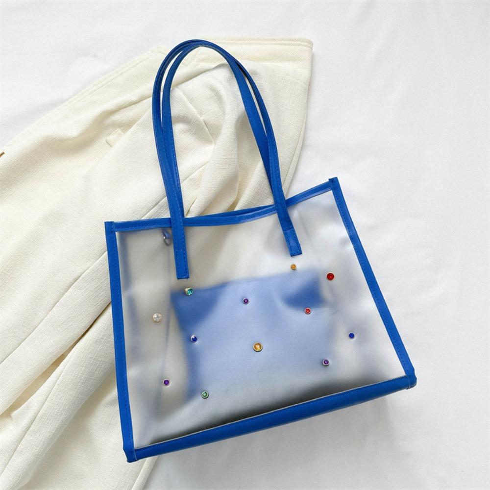 2pcs/set Beach Jelly Shoulder Bag Waterproof Shopping Bag Casual Transparent Totes Bag  Outdoor