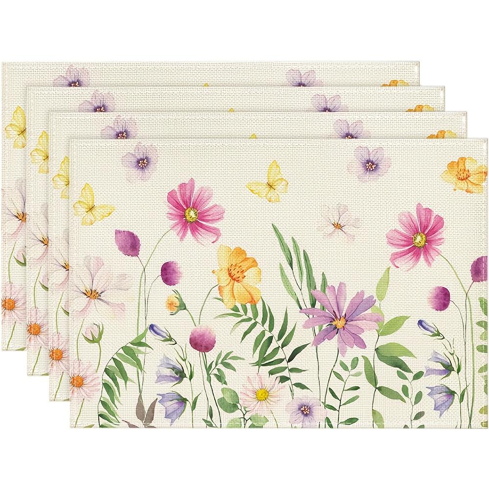 4Pcs, Watercolor Wildflower Butterfly Placemats, Washable, Suitable for Holiday Parties, Home Decor