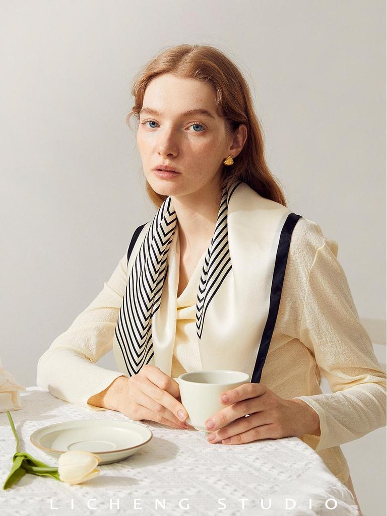 Yang Caiyu Style Striped Silk Square Scarf - Summer Sunscreen Accessory & Headband