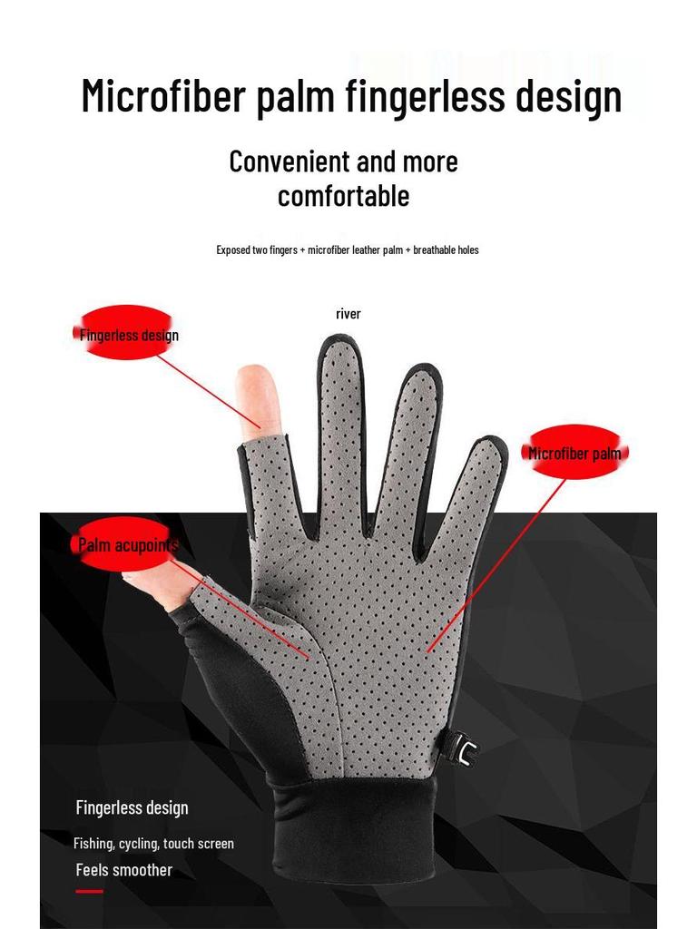 Унисекс перчатки без пальцев из ледяного шелка для защиты от солнца, нескользящие перчатки с двумя пальцами для лета, для вождения, езды на велосипеде и рыбалки