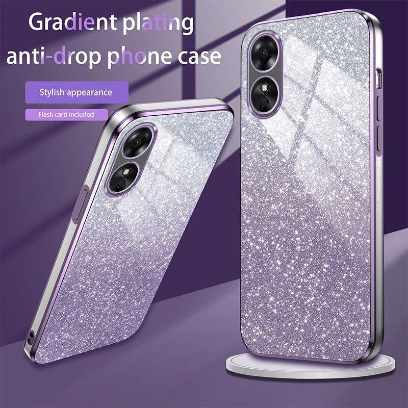 Luxury Gradient Glitter Plating Case For OPPO A78 A58 A38 A94 A57 A36 A17 A16 A55 A1 A2 Find X6 Pro K11 K11X Silicone Back Cover