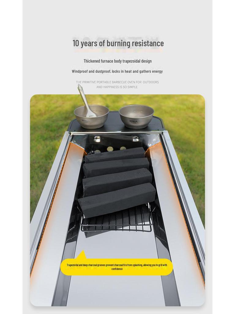 Большой портативный складной угольный гриль-барбекю из нержавеющей стали для использования на открытом воздухе и дома