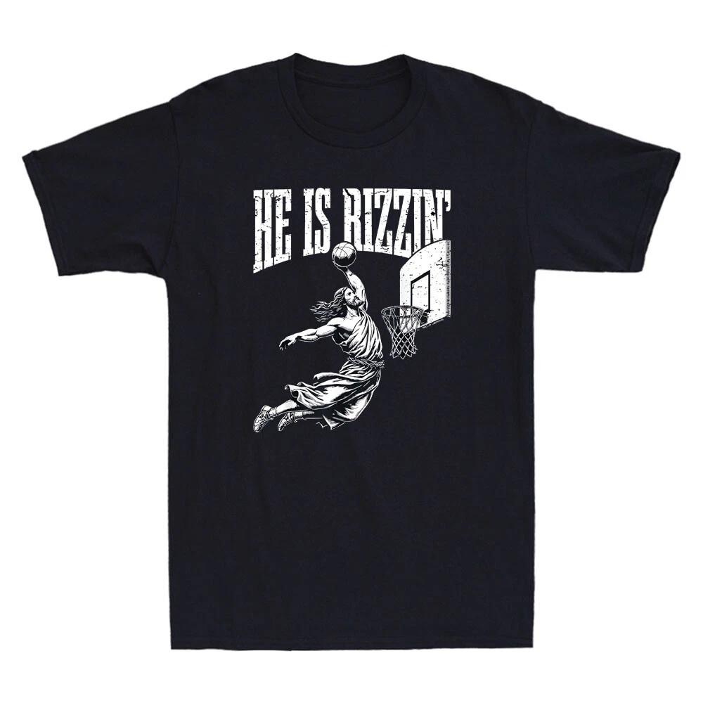 He Is Rizzin Funny Jesus Play Basketball Meme Christian Religious Men's T-Shirt