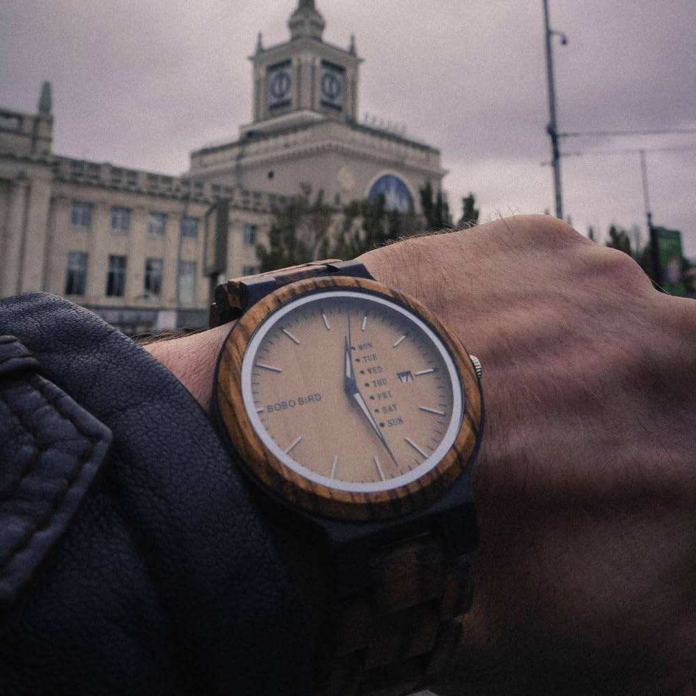 BOBO BIRD Мужские деревянные часы BOBO BIRD Деревянные часы Аналоговые кварцевые дата индикация недели Легкие мужские (коричневый)