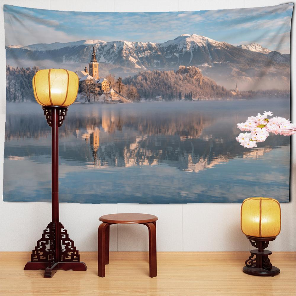Церковь Снежная Гора Отражение Гобелен Настенный декор Богемный Ветер Хиппи Психоделические Реки Общежитие Современный Домашний Декор