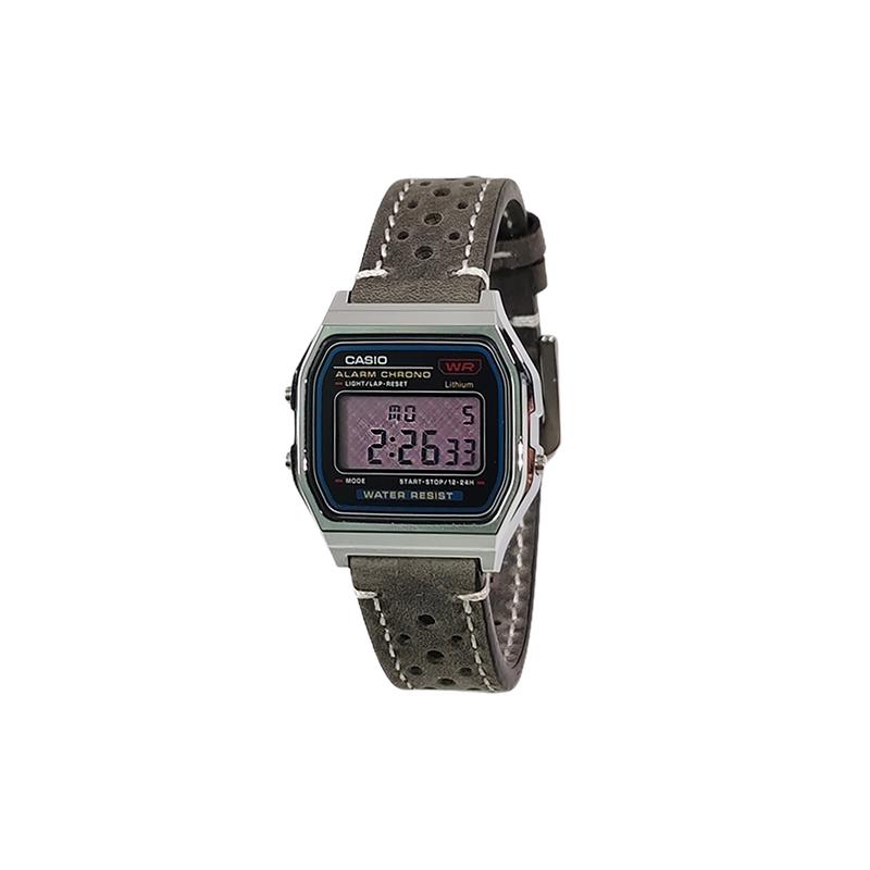 Casio Индивидуальные часы модифицированная серия розово-клетчатое стекло серебристый пластиковый корпус водонепроницаемые кварцевые кожаный ремешок A159WA-N1D(Watch5-GaiZhuang-MuGuangZiYun)