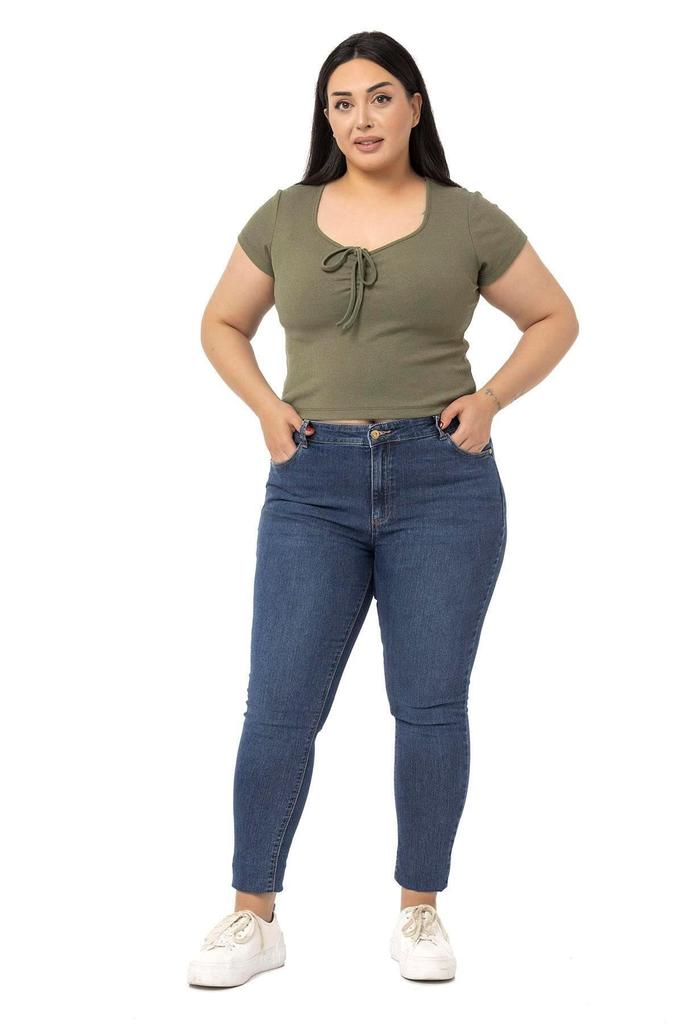 Women's Style Big Size Body Plus Size Half Sleeves Camisole Green Bodysuit With Lace Detail On The Chest