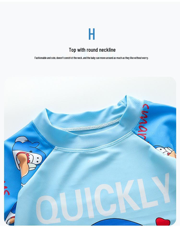 Комплект мультяшного купальника для мальчиков 2024: Топ с коротким рукавом, Раздельный костюм, Шапочка для плавания и Плавки