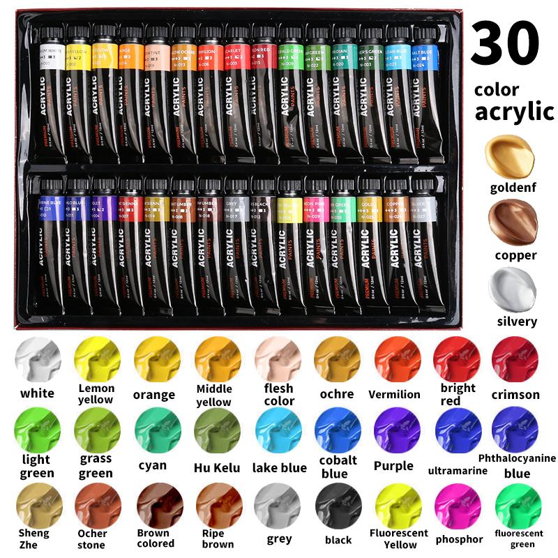30 Color Drawing Pigment Acrylic Pigment 12ml Aluminum Tube Set Hand Drawn Graffiti DIY Art Painter Level Art Pigment