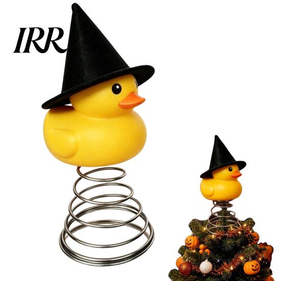 Pumpkin And Duck Decoration Halloween Tree Topper, Small Witch Topper Ornament with Holiday Metal Spring Base for Gothic Home Decor, Party Supplies