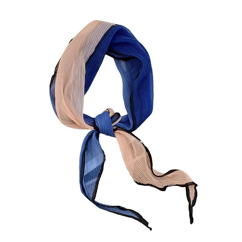 Folded Silk Scarf Women's Spring and Summer New Thin Scarf Small Scarf Versatile Fashion Commuter Color Matching Small Shawl Tied Bag Streamer