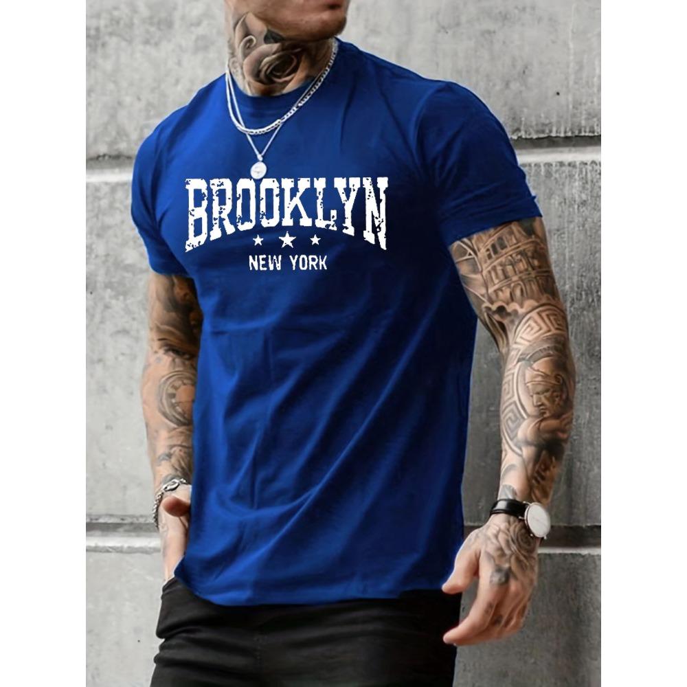 Мужская летняя повседневная свободная футболка с принтом букв Brooklyn New York, 100% чистый хлопок, с круглым вырезом, короткий рукав