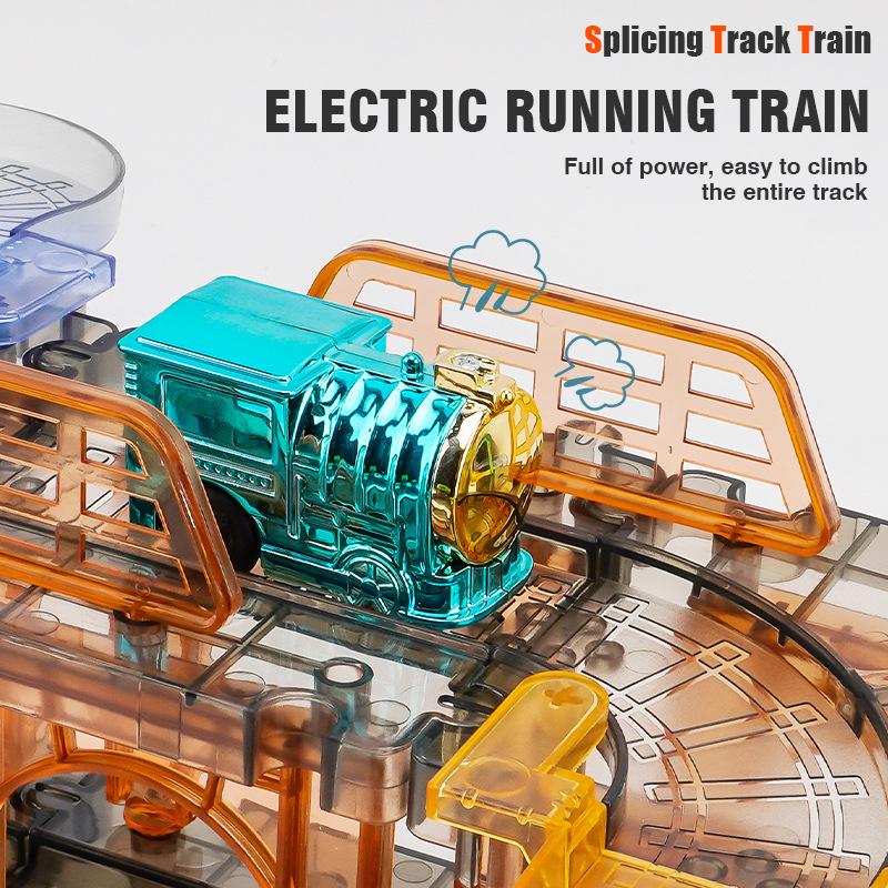 Детский электрический поезд для сращивания рельсов DIY Прозрачный маленький поезд-головоломка Сборка игрушек Городская железнодорожная трасса Игра для родителей и детей