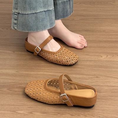 Точечная модель~ Мягкая кожаная внутренняя высота увеличение полая сумка голова полушлепанцы женские летние верхняя одежда тканые мюли прохладные шлепанцы пляжная обувь