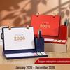 Luxury 2026 Year of the Horse Desk Calendar with Acrylic Pen Holder, Customizable Logo for Business or Office.