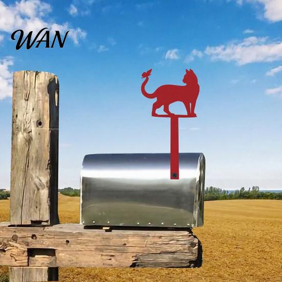 Outdoor Mailbox Sign Yard Iron Signage with Fixed Holes, Metal Cat Butterfly Decoration, Hole for Wood Leather Mailboxes Mounting